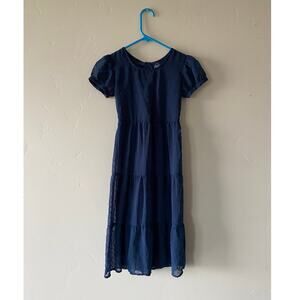 Wonder Nation Girls Navy Blue Swiss Dots Tiered Maxi Dress- Size M (7-8)